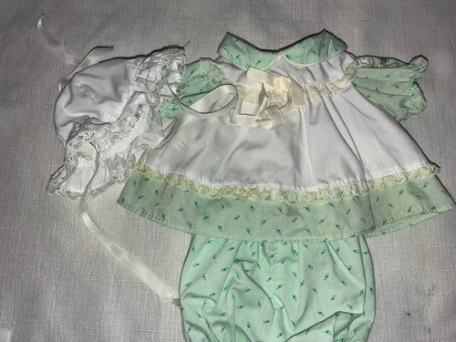 Vintage Cabbage Patch Kids/Doll Clothes Green/Blue Rosebud Preemie Outfit (684)