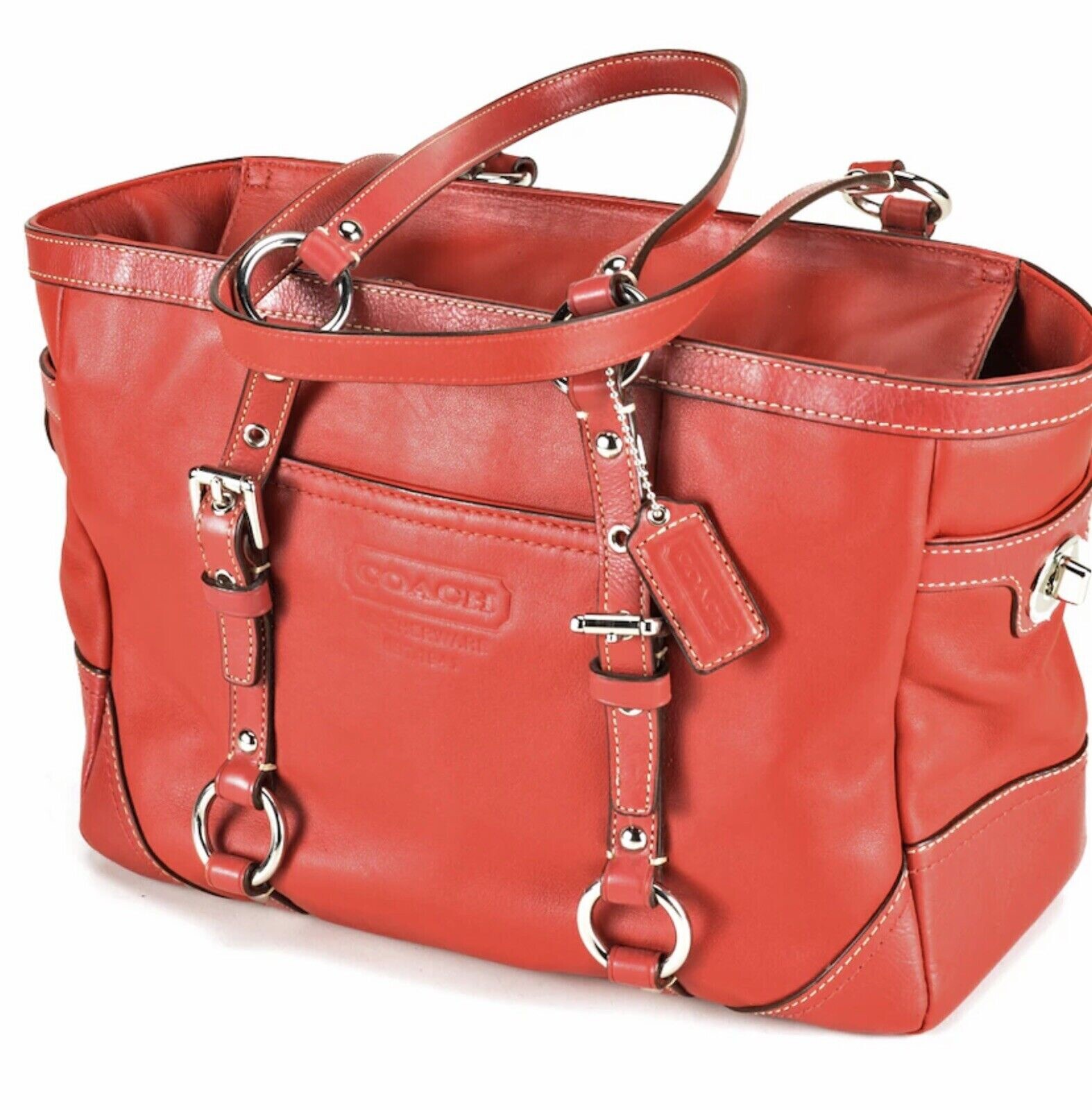 Coach Red Leather Handbag Tote 2010 East/West Gal… - image 1