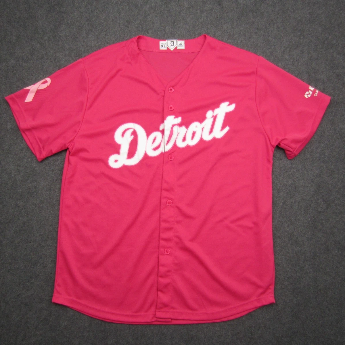 Detroit Tigers Jersey Mens XL Pink Cancer Awareness Button Stadium Promo Unisex