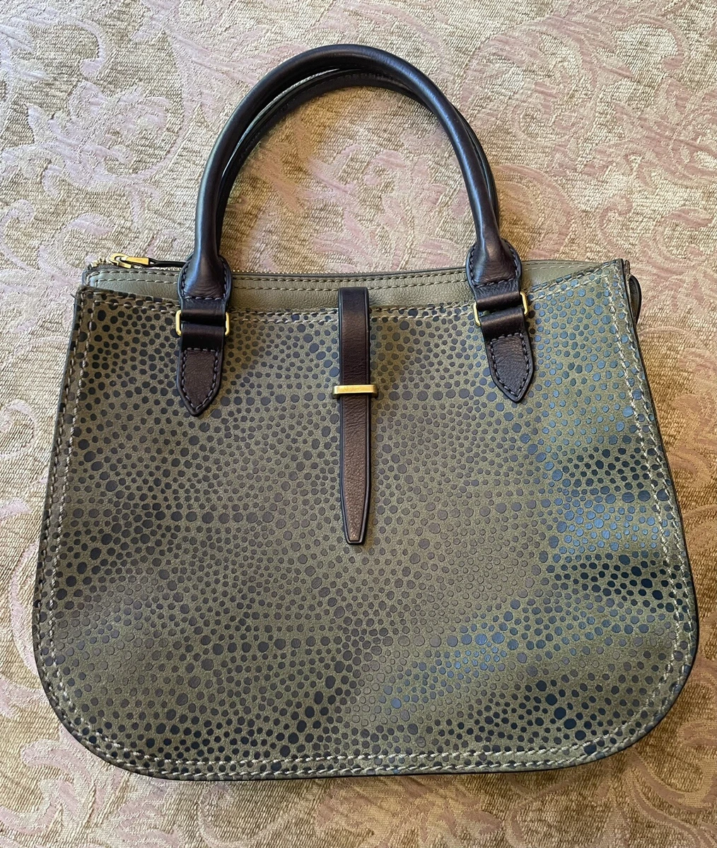 Fossil Ryder Leather Satchel Handbag Green Navy Blue READ eBay