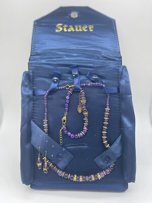 Stauer Amethyst Set Necklace, Bracelet & Dangling Earrings Purple