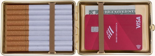 Stylish Gold Plated Cigarette Case in Genuine Deer Leather - 18 Cigarette Holder - Picture 7 of 10