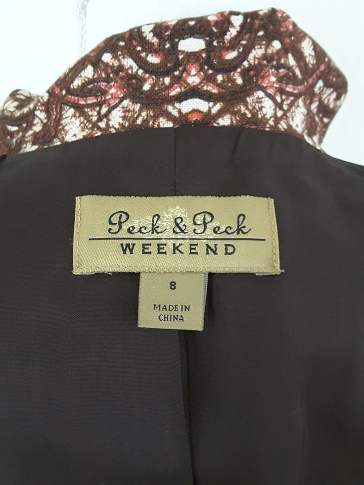 Peck&Peck Fin de Semana~Mujer Talla 8~Bronce Óxido Étnico Tribal Estampado Otoño Chaqueta Lino Foto 4 de 4