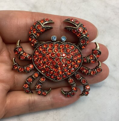 HEIDI DAUS Red Blue Eyes Rhinestone Crab Pin Brooch | eBay