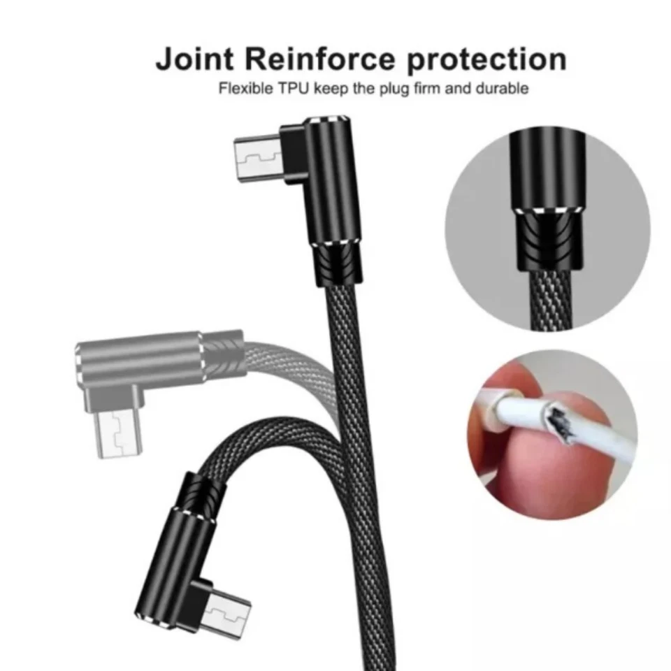 3/6/10FT Micro USB Cable 90Degree Elbow Braided Fast Charger Charging Data Cable - Image 3 of 4