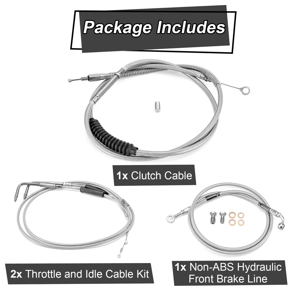 12"-14" Handlebar Brake Line Clutch Throttle Cable For Harley Dyna FXDWG Non-ABS - Image 3 of 4