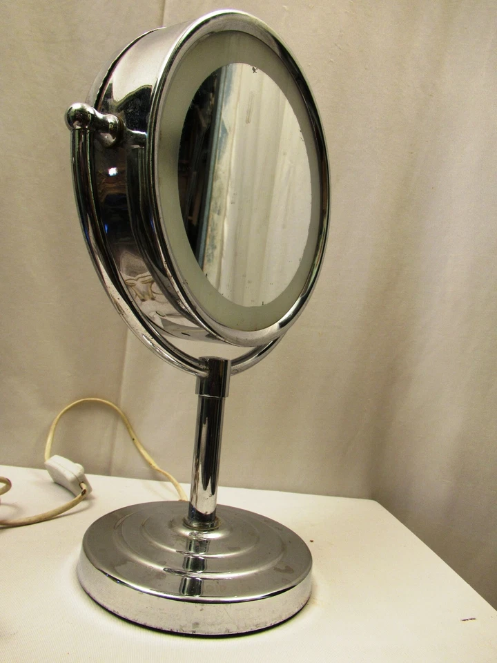 Specchio Da Tavolo Vintage Doppio Lato Con Luce Per Comò Collezionabile - Immagine 4 di 4