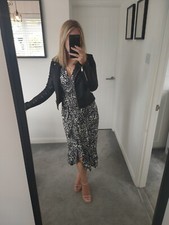 New Black White Floral Midi Maxi Wrap V-neck Summer Dress Size Small 6 8