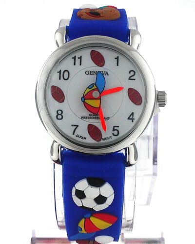 Montre pour enfant Genève 3D Sports bracelet caoutchouc bleu #CH-51 - Photo 1 sur 3