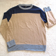 J. Crew Long Sleeve Crew Neck Wool Blend Sweater Men's Large Beige Blue Gray