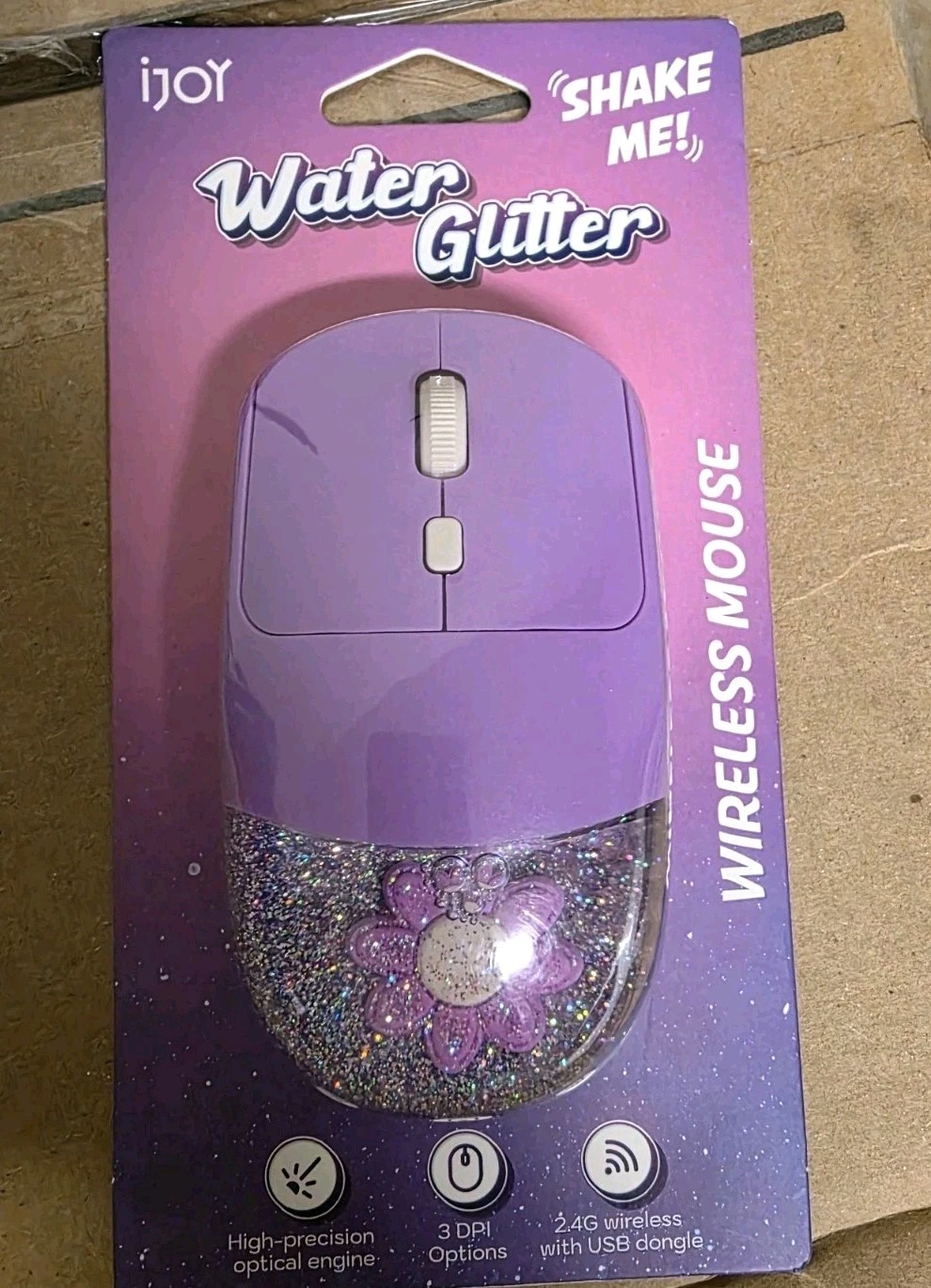 Purple Water Glitter Sparkle Kawaii Wireless Laptop Mouse