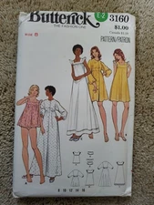 Vtg 70s Butterick Womens Sewing Pattern Pajama Robe Lingerie sz 8 Factory Fold 