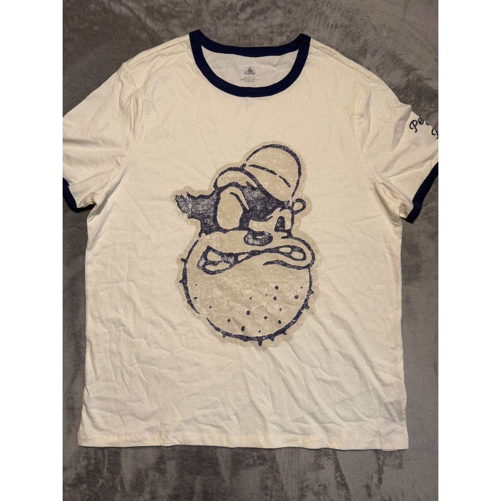 Disney Peg-Leg Pete Ringer T-Shirt Mens Large Cream Navy Blue Graphic Tee