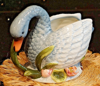 Hand Painted Blue Swan Small Pitcher Mini Planter Vase Candy Trinket Dish NEW