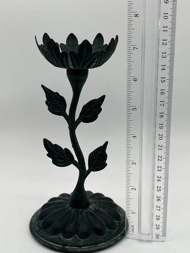 Duo Tone 7” Rustic Metal Flower Floral Tiered Candle Holder With Patina - Picture 6 of 7