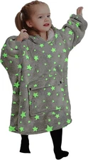 KFUBUO Wearable Blanket Hoodie for Kids 2-6YR, Glow in the Dark-grey 