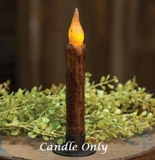 NEW PRIMITIVE TIMER TAPER CANDLE BURNT MUSTARD TWISTED TOP DESIGN 6" LED Flicker