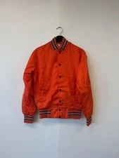 Vintage West Wind Jacket XS Orange Black Snap Front Varsity Bomber Striped Rib