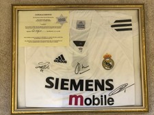 Real Madrid Framed Shirt Signed By Ronaldo, Figo And Zidane