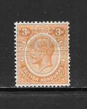 BRITISH HONDURAS SCOTT 95 USED F/VF - 1933 3c ORANGE ISSUE - KING GEORGE V