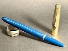 BLUE PARKER 51 ENGLAND FOUNTAIN PEN DOUBLE BROAD NIB - RESTORED (BFP563)