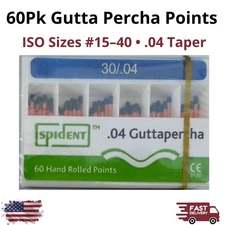 Spident 60Pk Gutta Percha Points Taper .04 Sizes #15-40 ISO Endo Root Canal Hand
