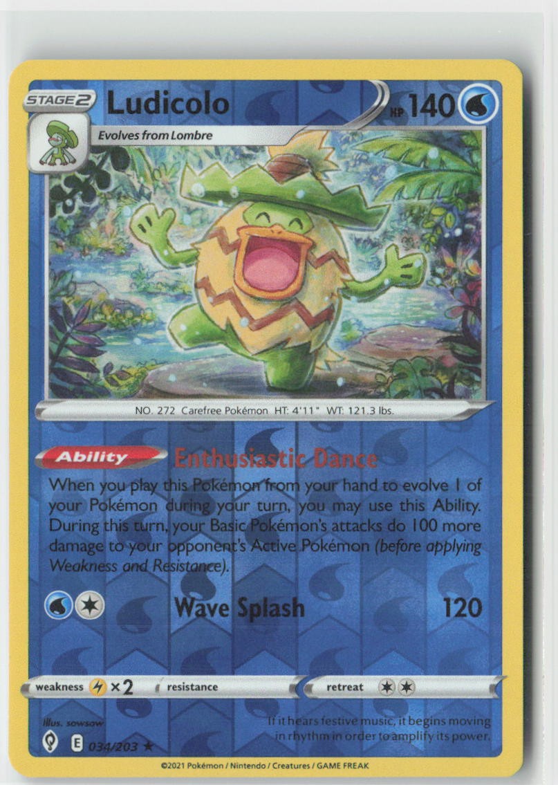 Ludicolo 034/203 Rare Evolving Skies Pokemon Reverse Holo Near Mint