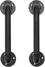 Set of 2 Industrial Pipe Door Pull Handle, Grab Bar, Towel Bar, Antique Rustic C