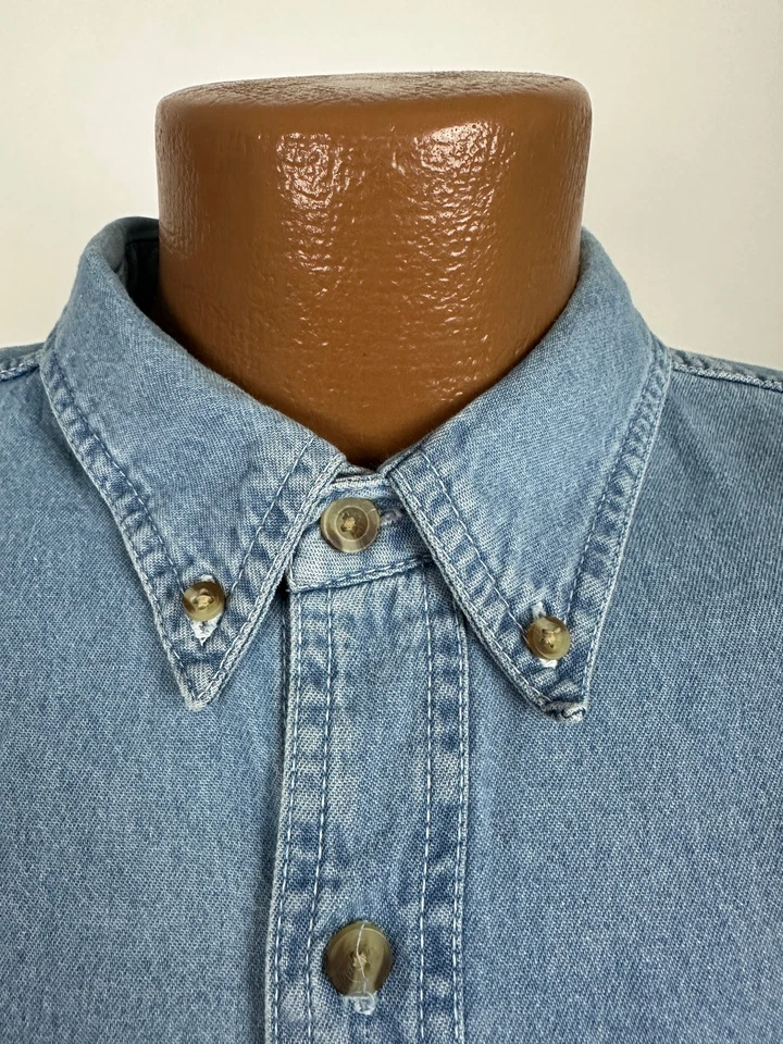 Vintage 90s Denim Shirt Men 2XL Embroidered Creative Touch Palm Tree Button Down — 第 3/4 张图片