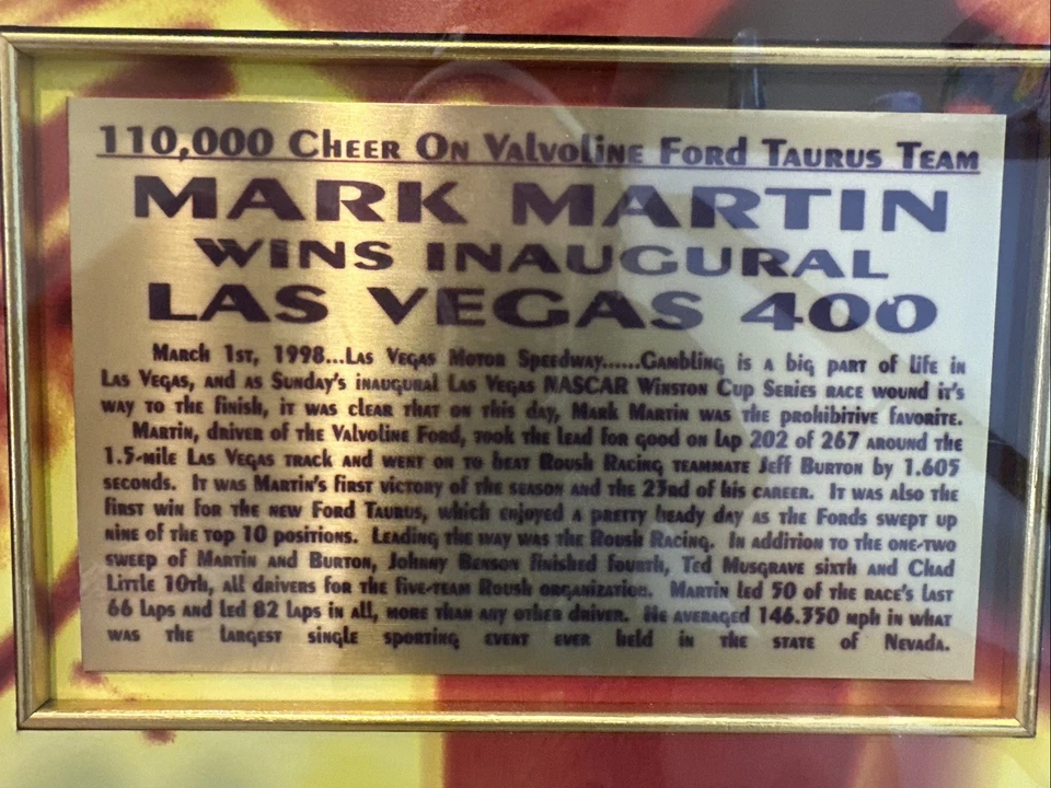Mark Martin 98 Autographed Las Vegas 400 Win Uniquely Framed Rare One of a Kind - Image 4 of 4