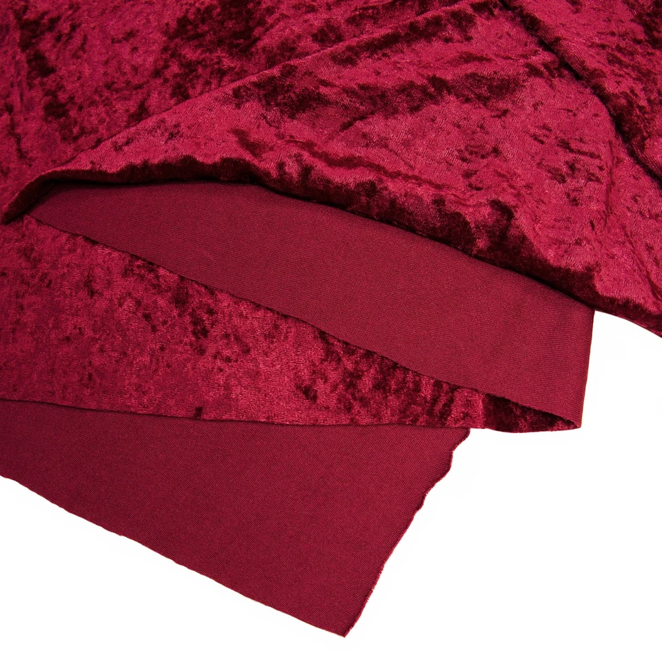Maroon Red Velour Fabric Velvety Plush Stretch Knit Apparel Material Remnant - Image 3 of 4