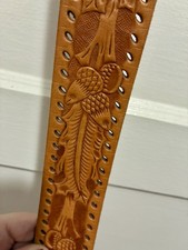 VTG Western Hand Tooled Cowgirl Tan Leather Oak Acorns Leaves Men  s Belt 38