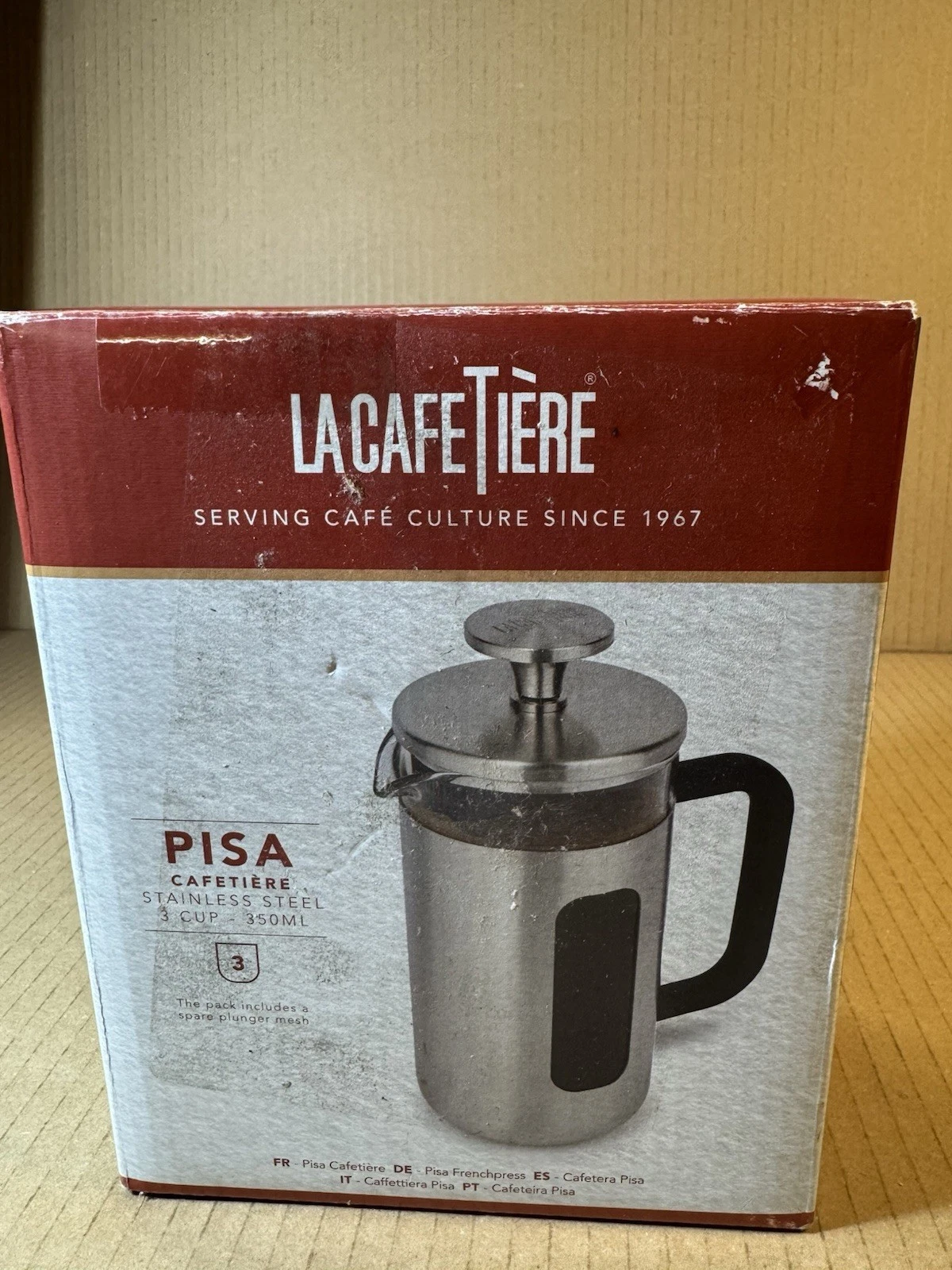 La Cafetière Pisa Stainless Steel Cafetière, Three Cup, Silver, Gift Boxed