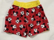 Disney Baby Mickey Mouse Swim Trunks Red Yellow 12M and Disney Plastic Baby Bib