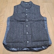 Harris Tweed Wool Herringbone Padded Vest Gray Size L HT1225067