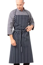 Chef Works Unisex English Chef Apron Navy W/ Chalk Stripe