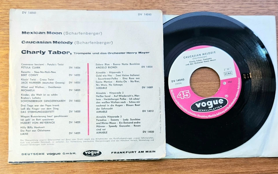 CHARLY TABOR "Mexican Moon / Caucasian Melody" D 60s VOGUE Easy INSTRO Pop 7" 45 - Bild 2 von 2