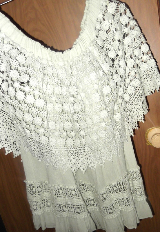 LUMIE from Neiman Marcus Light Green Top with Crocheted Overlay-Large