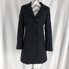 Elie Tahari Womens Textured Lined Long Sleeve Button Pea Coat Black Size S