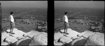 Egypt View from summit of Pyramid Cheop Cheops over Mena village t - Old Photo