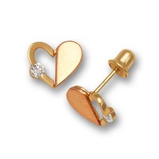 14K Yellow Gold Love Heart Cute Stud Screw Back Earrings for Women
