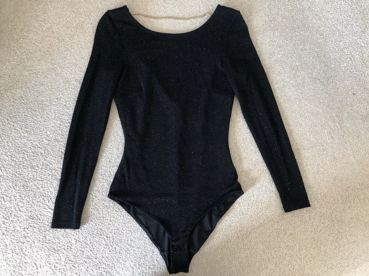 H&M By Night Women's Long Sleeve Sparkle Glitter Top Bodysuit Size