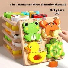 Montessori 3D Wooden Cartoon Puzzle Animal Traffic Jigsaw Toy for Kids Learning