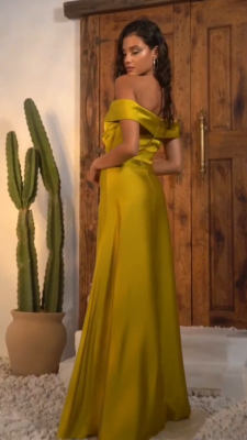 OFF THE SHOULDER A-LINE SATIN DRESS CDCD325 | eBay