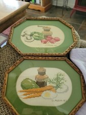 Vintage TWO Handmade Wooden Framed Cross Stitch Pictures