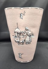 MCM Pink Pottery Vase Hand Painted Fratelli Fanciullacci Farm Chickens Italy 50