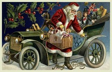 Santa Claus Getting Out of A Car Full of Toys c.1908 Art Postcard COPY