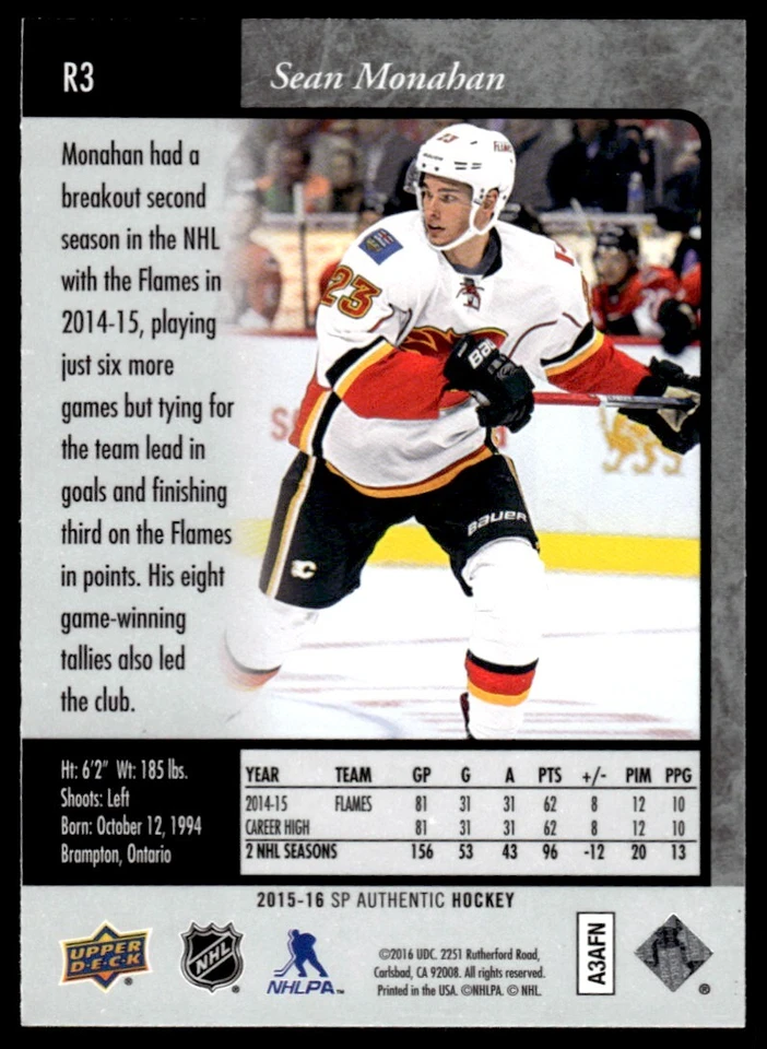 2015-16 SP Authentic 1995-96 Retro Sean Monahan Calgary Flames #R3 - Image 2 of 2