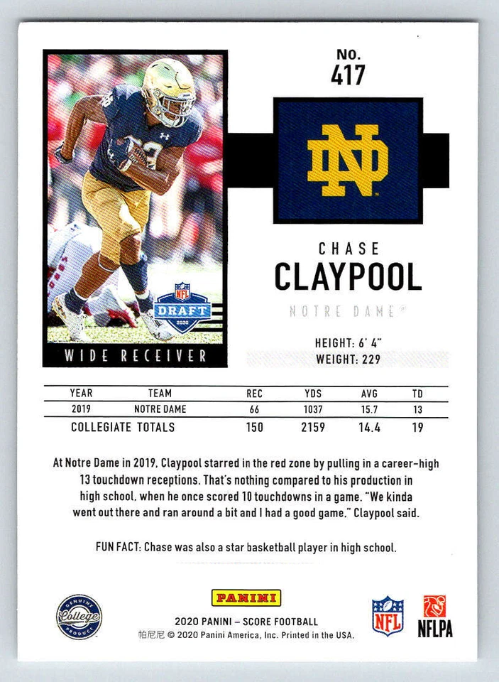 2020 Score #417 Chase Claypool RC (ref 220766) - Image 2 of 2