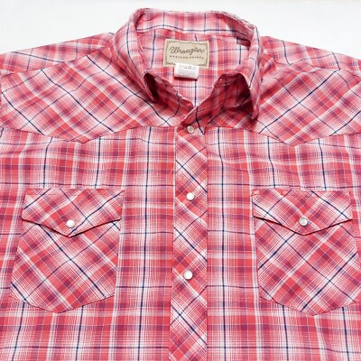 Wrangler Western Shirt Mens 2XL Red Plaid Pearl Snap Up Short Sleeve Lightweight